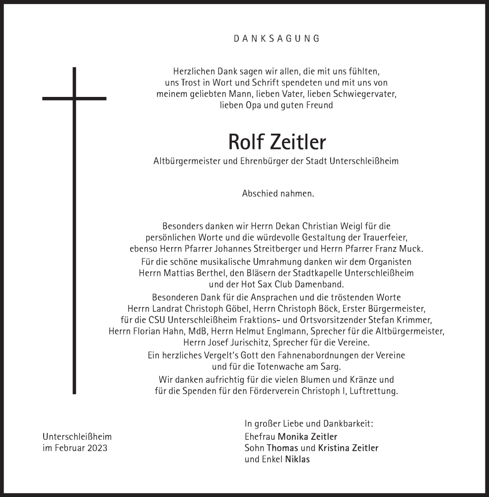  Traueranzeige für Rolf Zeitler vom 11.02.2023 aus Süddeutsche Zeitung