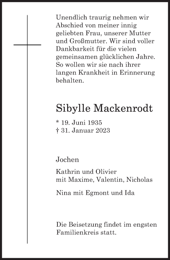 Traueranzeige von Sibylle Mackenrodt von Süddeutsche Zeitung