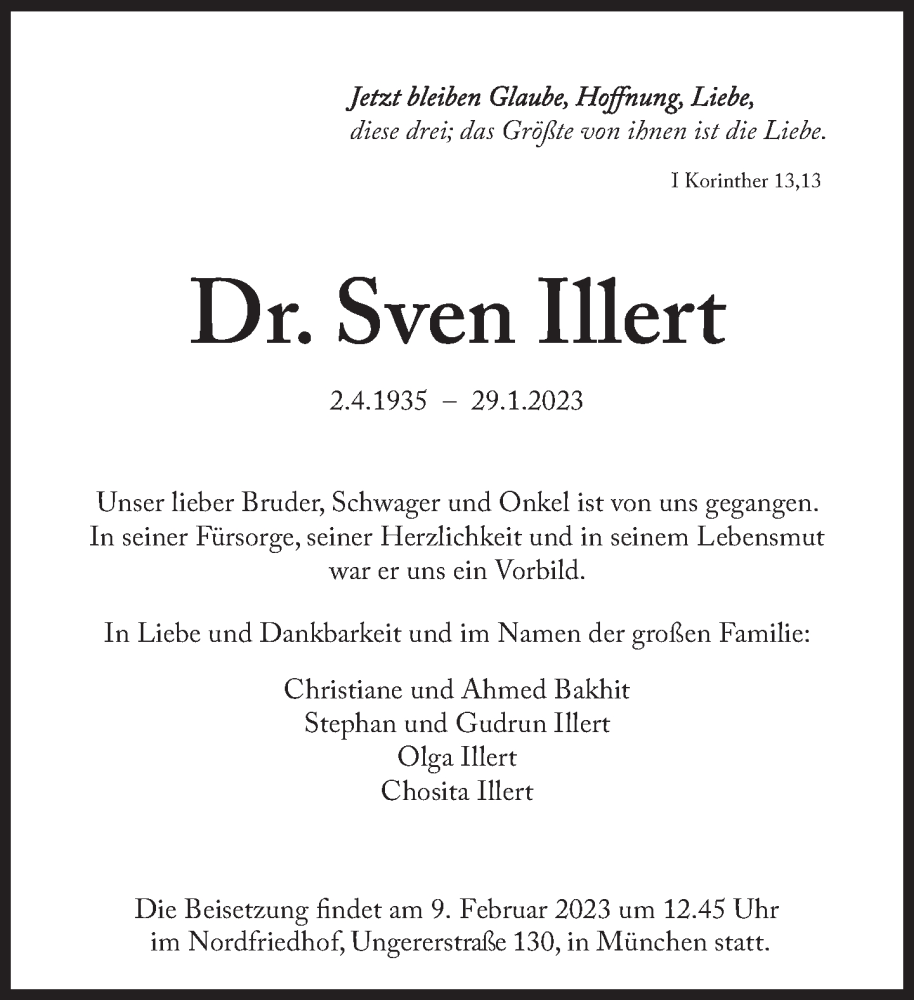  Traueranzeige für Sven Illert vom 04.02.2023 aus Süddeutsche Zeitung