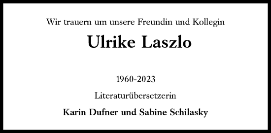 Traueranzeige von Ulrike Laszlo von Süddeutsche Zeitung
