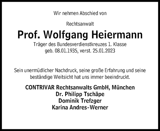Traueranzeige von Wolfgang Heiermann von Süddeutsche Zeitung