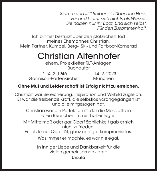 Traueranzeige von Christian Altenhofer von Süddeutsche Zeitung