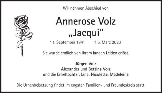Traueranzeige von Annerose Volz von Süddeutsche Zeitung
