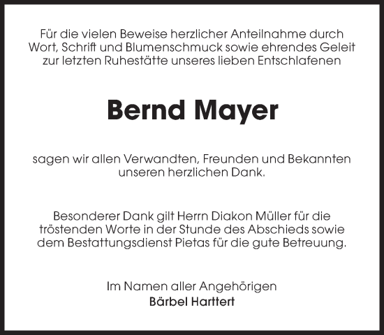 Traueranzeige von Bernd Mayer von Süddeutsche Zeitung
