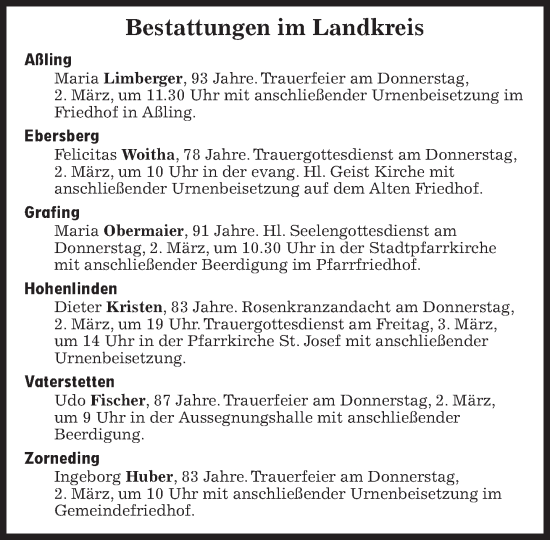 Traueranzeige von Bestattungen vom 02.03.2023 von Süddeutsche Zeitung