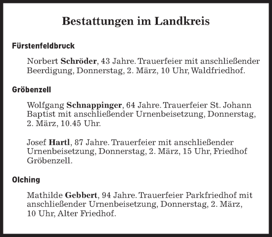 Traueranzeige von Bestattungen vom 02.03.2023 von Süddeutsche Zeitung