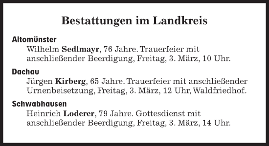 Traueranzeige von Bestattungen vom 03.03.2023 von Süddeutsche Zeitung