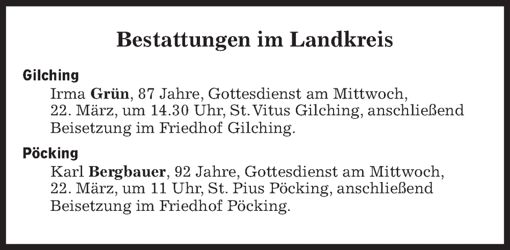  Traueranzeige für Bestattungen vom 22.03.2023 vom 22.03.2023 aus Süddeutsche Zeitung