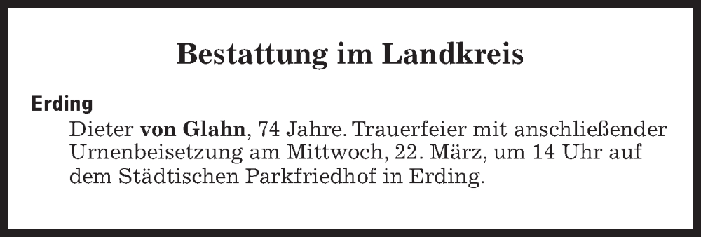  Traueranzeige für Bestattungen vom 22.03.2023 vom 22.03.2023 aus Süddeutsche Zeitung