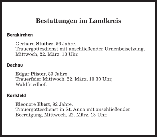 Traueranzeige von Bestattungen vom 22.03.2023 von Süddeutsche Zeitung