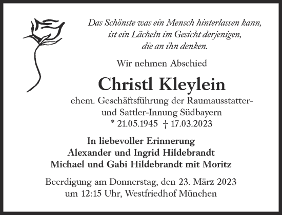 Traueranzeige von Christl Kleylein von Süddeutsche Zeitung