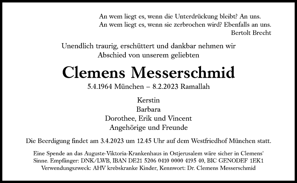  Traueranzeige für Clemens Messerschmid vom 18.03.2023 aus Süddeutsche Zeitung
