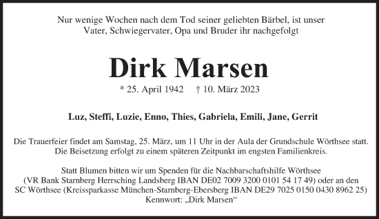Traueranzeige von Dirk Marsen von Süddeutsche Zeitung