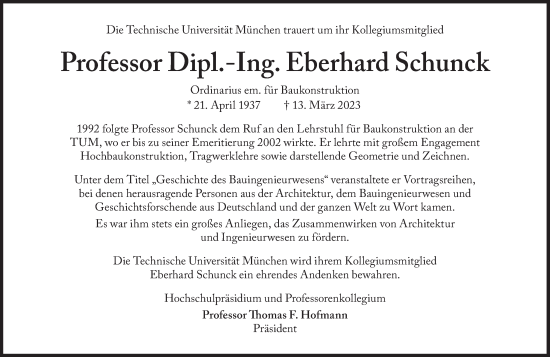 Traueranzeige von Eberhard Schunck von Süddeutsche Zeitung