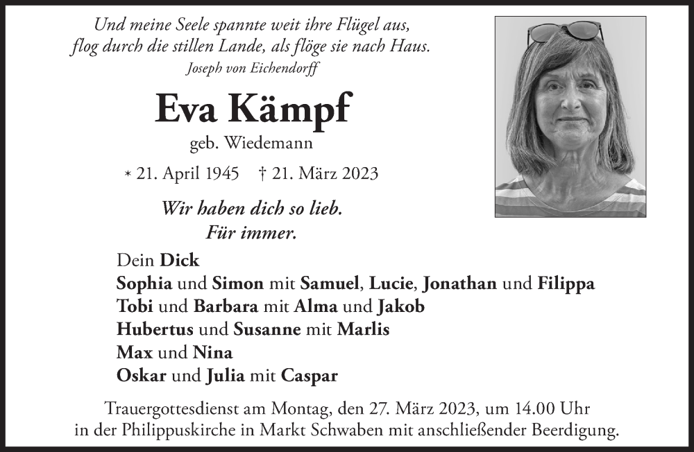  Traueranzeige für Eva Kämpf vom 25.03.2023 aus Süddeutsche Zeitung