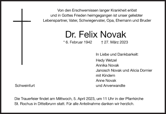 Traueranzeige von Felix Novak von Süddeutsche Zeitung