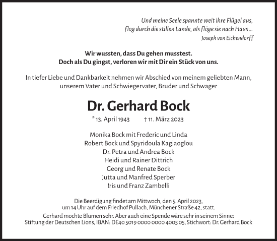 Traueranzeige von Gerhard Bock von Süddeutsche Zeitung