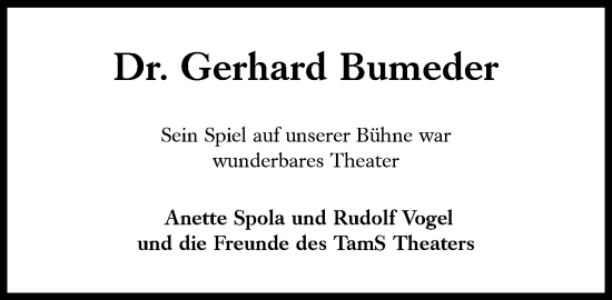 Traueranzeige von Gerhard Bumeder von Süddeutsche Zeitung