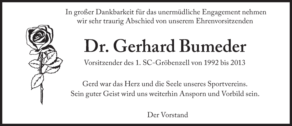  Traueranzeige für Gerhard Bumeder vom 16.03.2023 aus Süddeutsche Zeitung