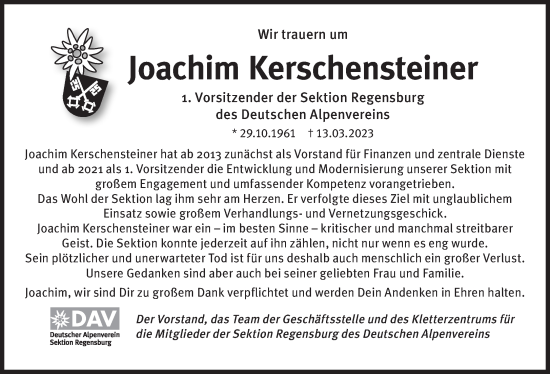 Traueranzeige von Joachim Kerschensteiner von Süddeutsche Zeitung