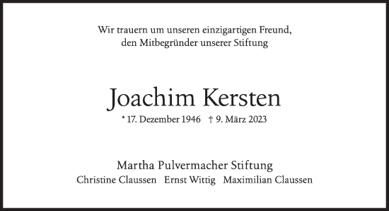 Traueranzeige von Joachim Kersten von Süddeutsche Zeitung