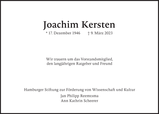Traueranzeige von Joachim Kersten von Süddeutsche Zeitung