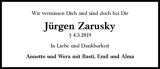 Traueranzeige von Jürgen Zarusky von Süddeutsche Zeitung