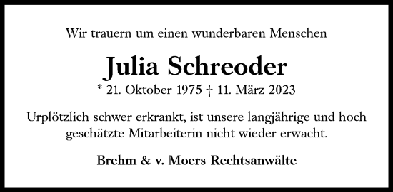 Traueranzeige von Julia Schreoder von Süddeutsche Zeitung
