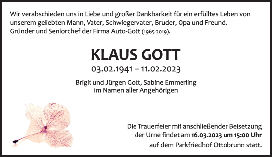 Traueranzeige von Klaus Gott von Süddeutsche Zeitung