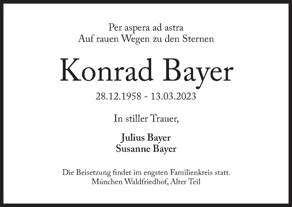  Traueranzeige für Konrad Bayer vom 18.03.2023 aus Süddeutsche Zeitung