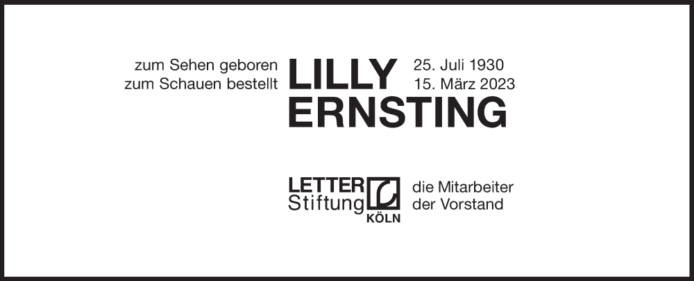  Traueranzeige für Lilly Ernsting vom 18.03.2023 aus Süddeutsche Zeitung