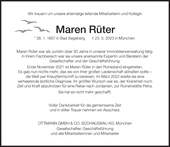 Traueranzeige von Maren Rüter von Süddeutsche Zeitung