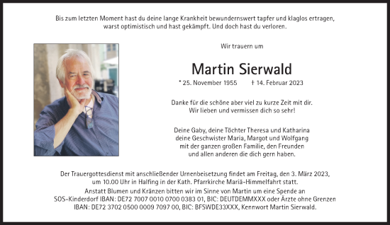 Traueranzeige von Martin Sierwald von Süddeutsche Zeitung