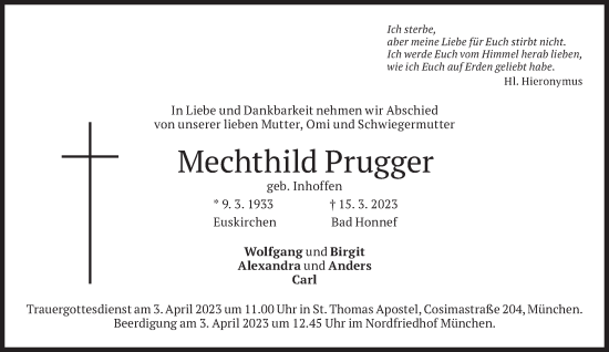 Traueranzeige von Mechtild Prugger von Süddeutsche Zeitung