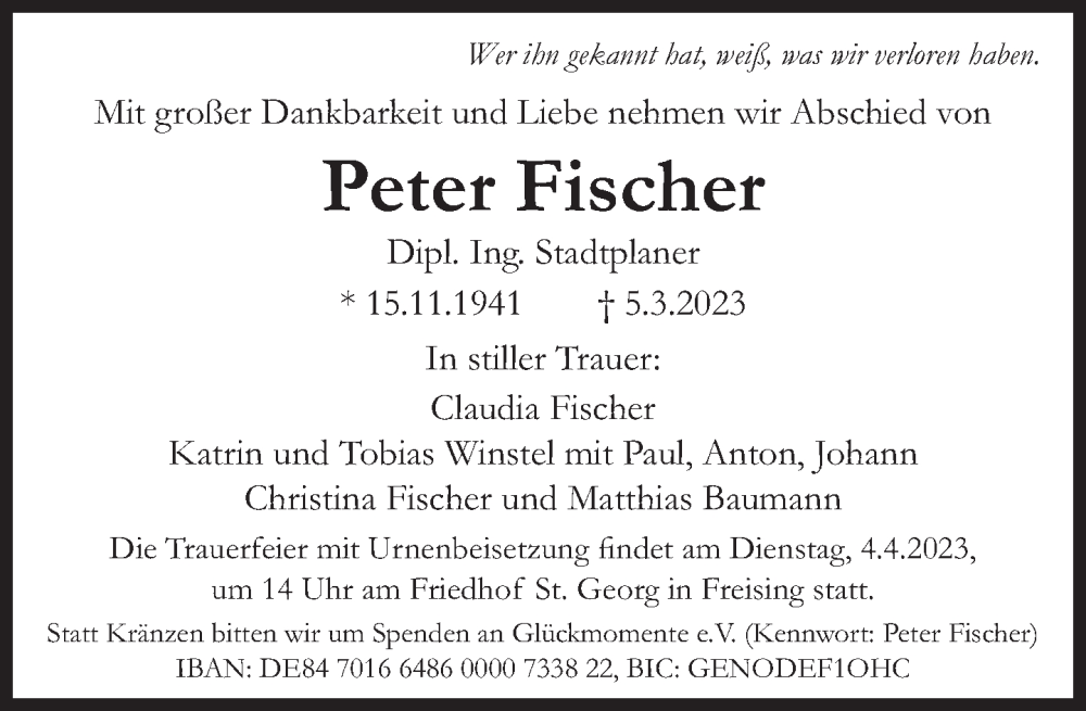  Traueranzeige für Peter Fischer vom 25.03.2023 aus Süddeutsche Zeitung