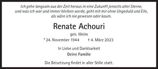 Traueranzeige von Renate Achouri von Süddeutsche Zeitung