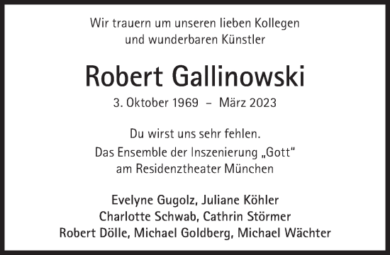 Traueranzeige von Robert Gallinowski von Süddeutsche Zeitung