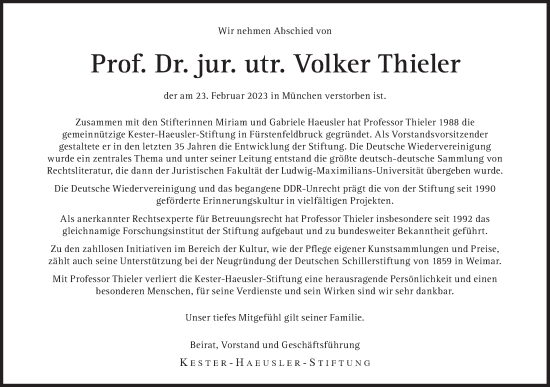 Traueranzeige von Volker Thieler von Süddeutsche Zeitung