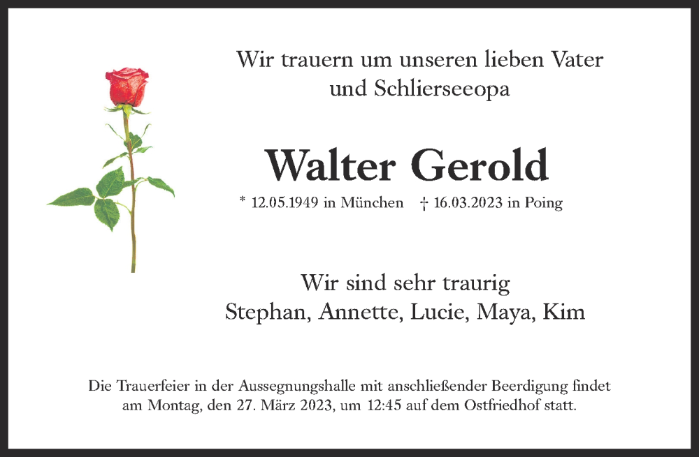  Traueranzeige für Walter Gerold vom 22.03.2023 aus Süddeutsche Zeitung