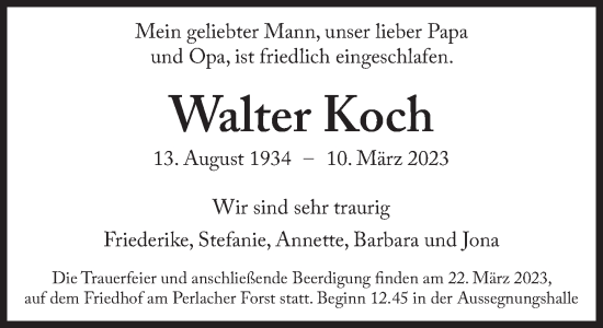 Traueranzeige von Walter Koch von Süddeutsche Zeitung