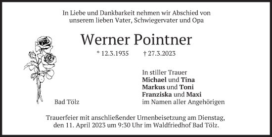 Traueranzeige von Werner Pointner von Süddeutsche Zeitung