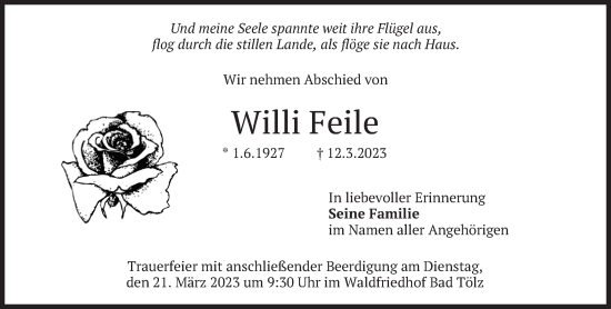 Traueranzeige von Willi Feile von Süddeutsche Zeitung