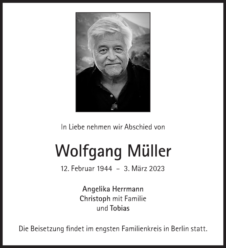  Traueranzeige für Wolfgang Müller vom 25.03.2023 aus Süddeutsche Zeitung