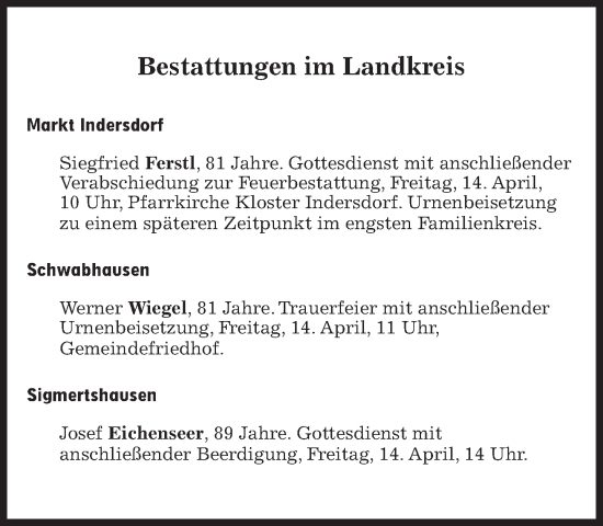 Traueranzeige von Bestattungen vom 14.04.2023 von Süddeutsche Zeitung