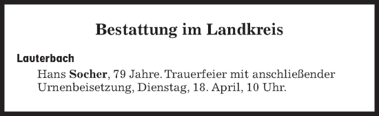 Traueranzeige von Bestattungen vom 18.04.2023 von Süddeutsche Zeitung