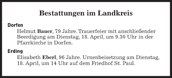 Traueranzeige von Bestattungen vom 18.04.2023 von Süddeutsche Zeitung