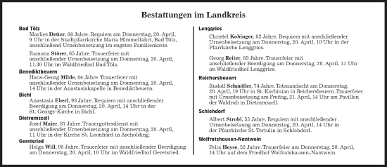 Traueranzeige von Bestattungen vom 20.04.2023 von Süddeutsche Zeitung