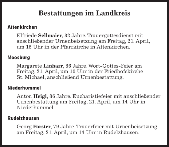 Traueranzeige von Bestattungen vom 21.04.2023 von Süddeutsche Zeitung