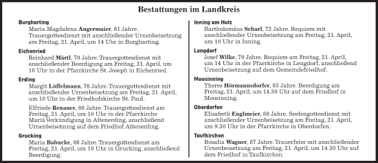 Traueranzeige von Bestattungen vom 21.04.2023 von Süddeutsche Zeitung