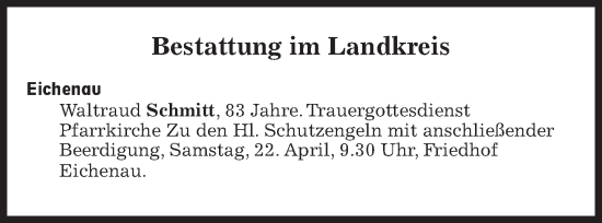 Traueranzeige von Bestattungen vom 22.04.2023 von Süddeutsche Zeitung